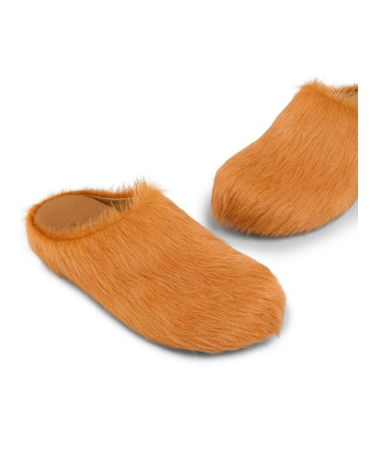 Marni Orange Fussbet Sabot Calf-hair Slippers