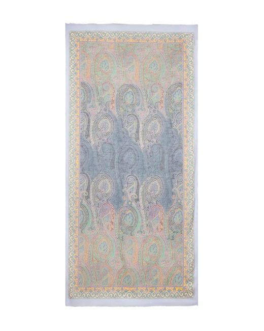 Etro Gray Paisley-Motif Slub Scarf