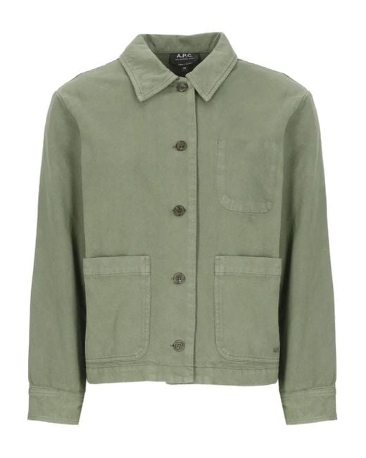 A.P.C. Green Button-Fastening Patch-Pocket Shirt