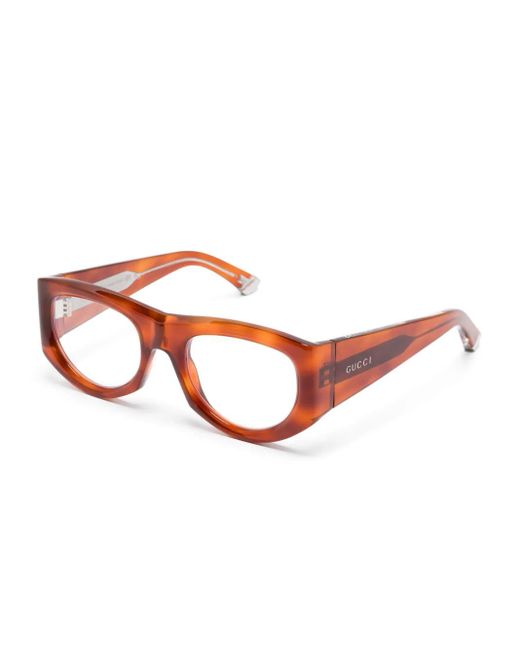 Gucci Brown Rectangle-Frame Glasses