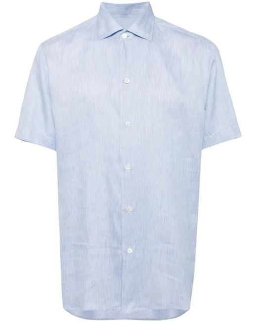 Brioni Blue Short-Sleeve Curved-Hem Shirt for men