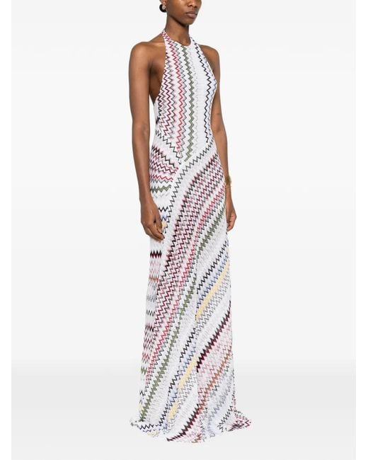 Missoni White Long Dress With Zigzag Pattern