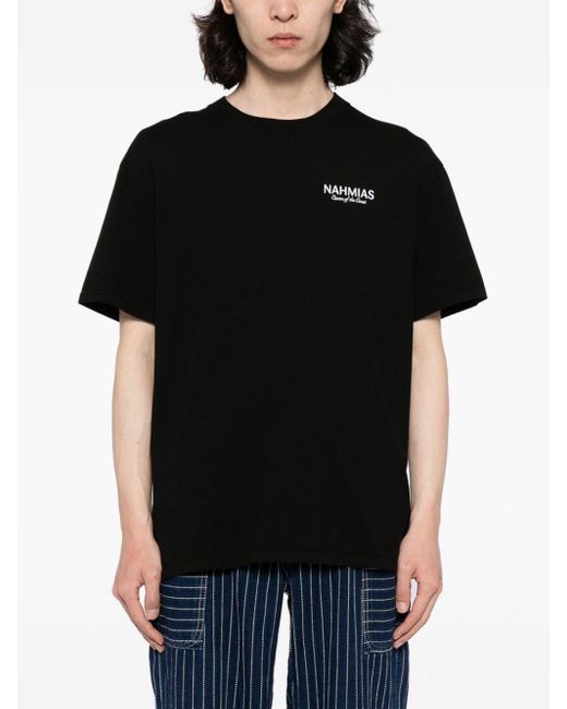 NAHMIAS Black Logo-embroidered Cotton T-shirt for men