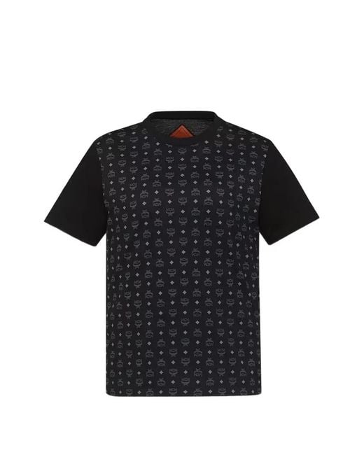 MCM Black Monogram-Print Panelled T-Shirt