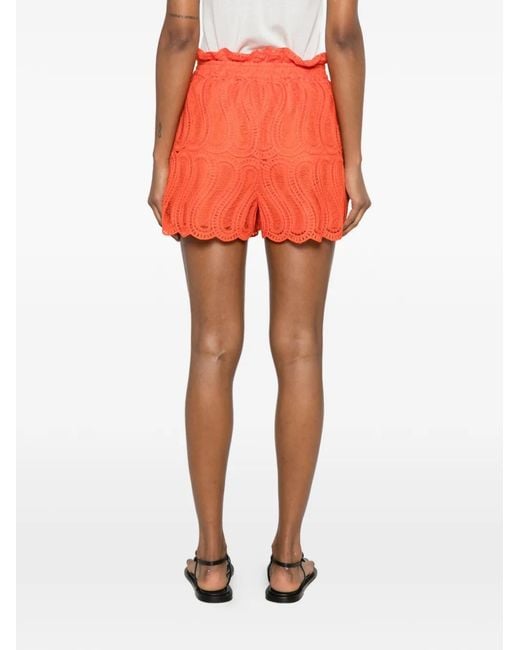 Raquel Diniz Red Bahia Guipure Lace Ruffle Shorts