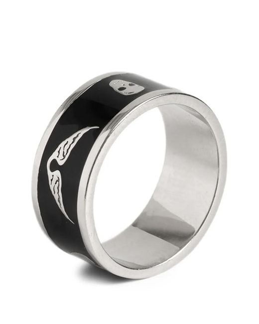 Zadig & Voltaire Gray Skull-Motif Heart-Print Rings