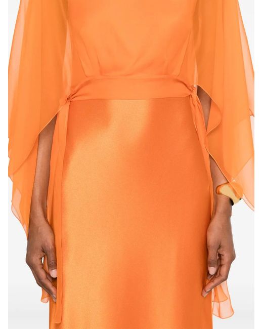Alberta Ferretti Orange Robe Longue À Détail De Cape