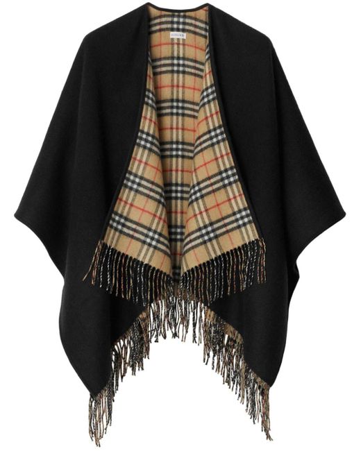 Burberry Black Check Wool Reversible Cape