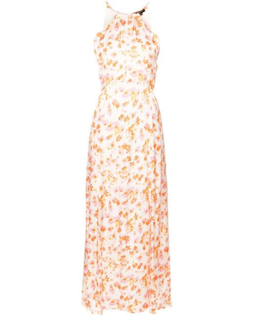 Maje Orange Floral-print Satin Maxi Dress