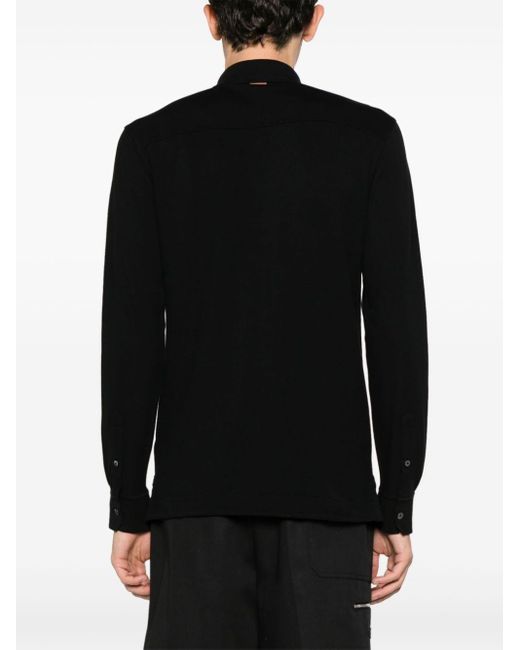 Zegna Black Leather-trim Cotton Polo-shirt - Men's - Calf Leather/cotton for men