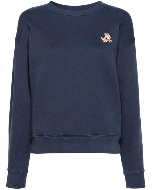 Fox-motif cotton sweatshirt Maison Kitsuné en coloris Blue