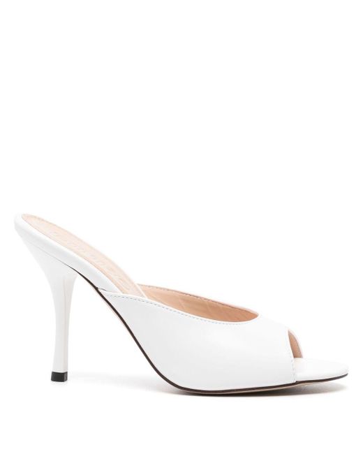 Pinko White Janis 90mm Leather Mules