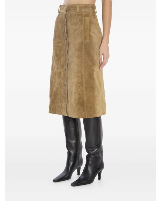 Arma Natural Elen Snap-Button Suede Midi Skirt