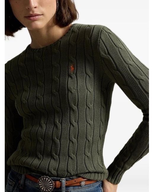 Polo Ralph Lauren Green Cable-Knit Logo-Embroidered Sweater