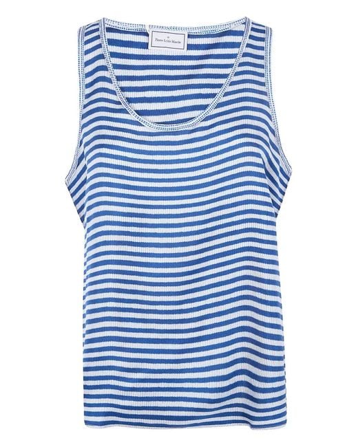 Pierre Louis Mascia Blue Striped Silk Tank Top