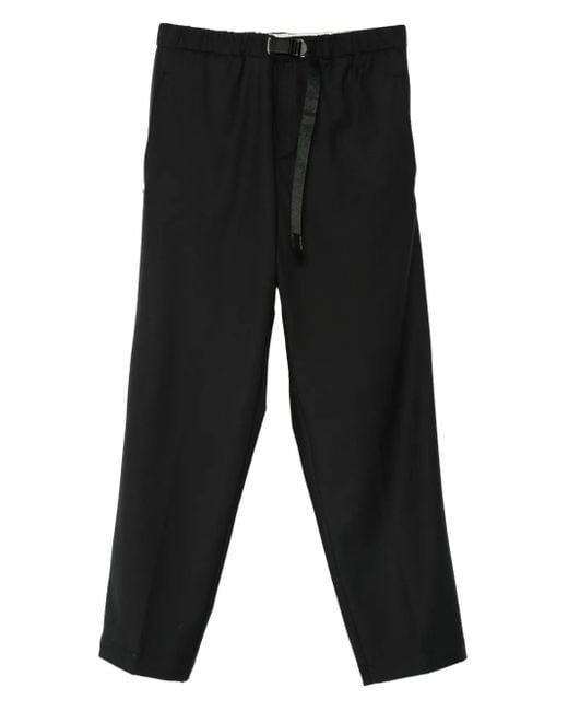 White Sand Black Elastic-waistband Buckled Straight-leg Trousers for men