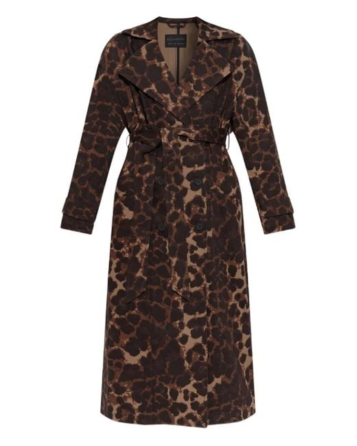 AllSaints Abel Leopard-print Belted Trench Coat Brown