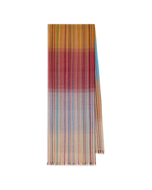 Paul Smith Red Ombre Striped Frayed-Edge Merino Wool Scarf for men