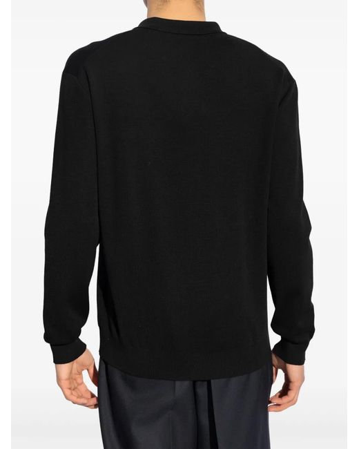 Giorgio Armani Black Fine-Knit Polo Shirt for men
