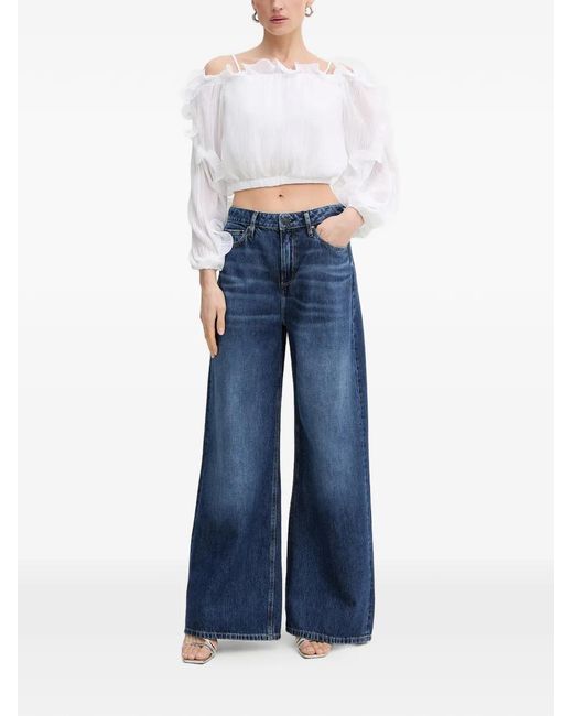 Guess White Gabriella Ruffled-Trim Blouse