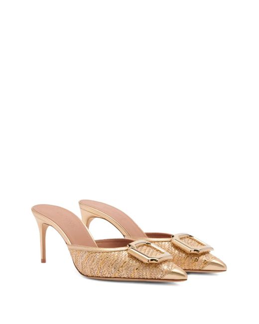 Malone Souliers Natural Metallic Raffia Mona Heeled Mules 70