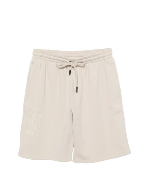 Off-White c/o Virgil Abloh Natural Logo-Print Drawstring Shorts for men