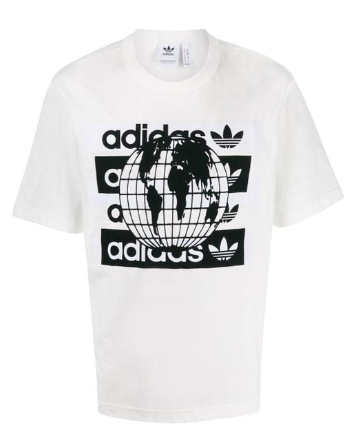 Camiseta con estampado de globo terráqueo Adidas de hombre de color White
