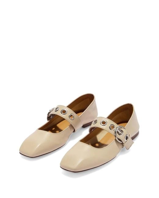 Aeyde White Buckle-Strap Ballet Flats