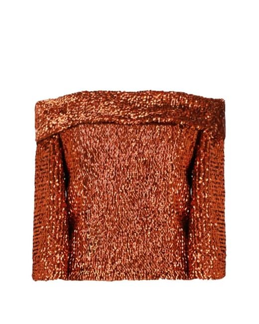 Gemy Maalouf Orange Sequin-Embellished Off-Shoulder Top