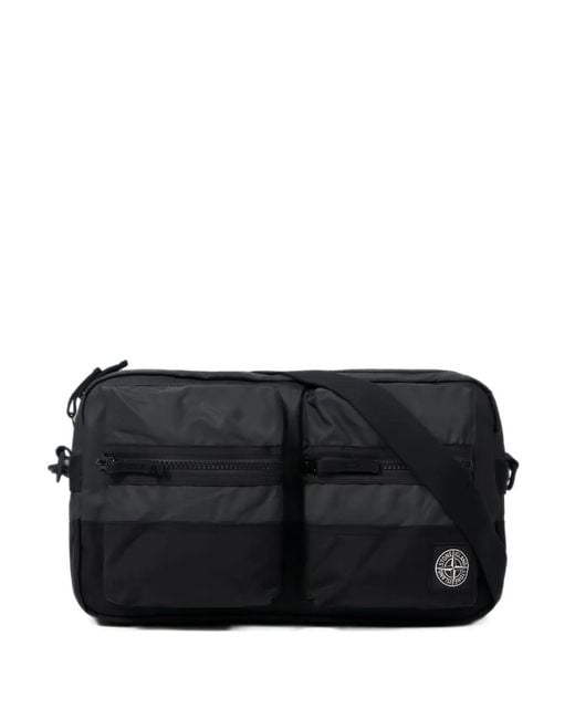 Stone Island Black Logo-Patch Panelled Shoulder Bag for men