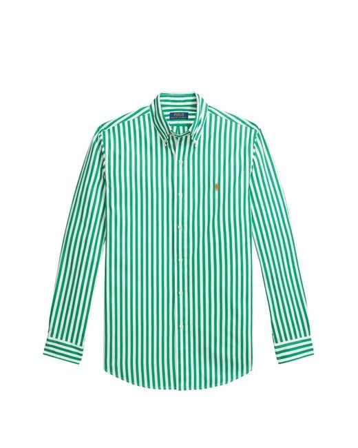 Polo Ralph Lauren Green Striped Logo-Embroidered Shirt for men