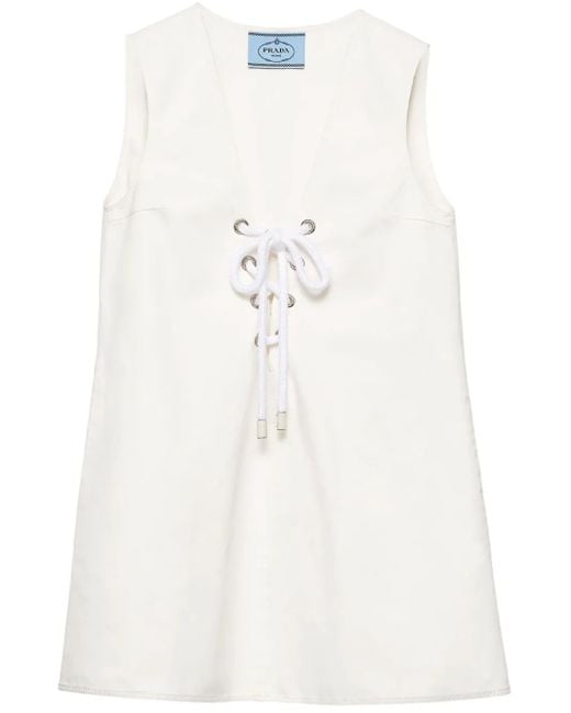 Prada White Old V-Neck Mini Dress