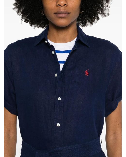 Polo Ralph Lauren Blue Button-Down Dress With Signature Polo Pony Motif