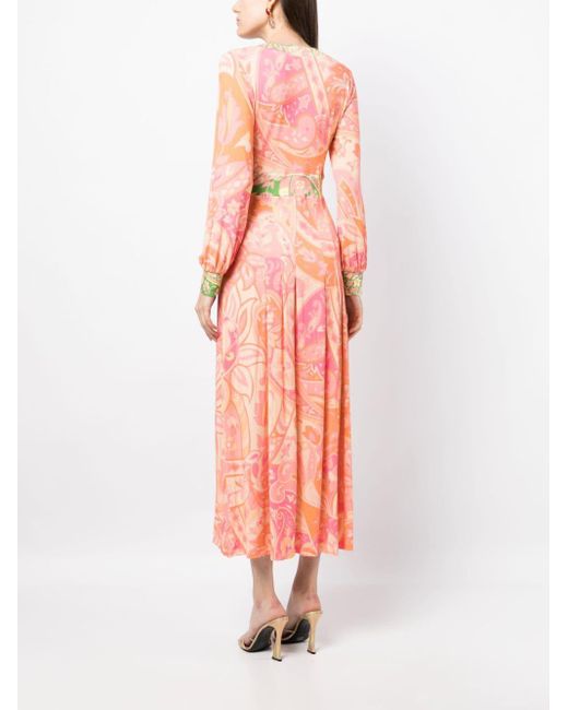 Rixo Caro Graphic-print Midi Dress in het Pink