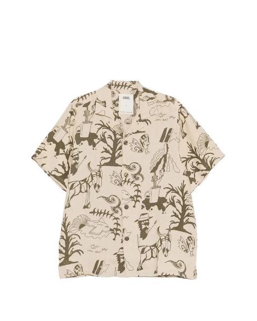 Oas Natural Poplan Cuba Graphic-Print Linen Shirt for men