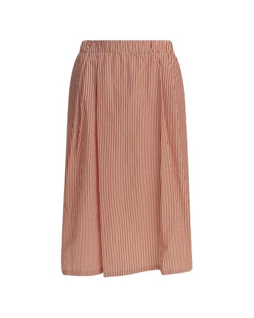 Apuntob Pink Striped Pleated Cotton Midi Skirt