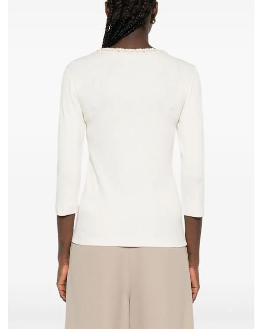 Fabiana Filippi White Embellished Three-Quarter Sleeve T-Shirt