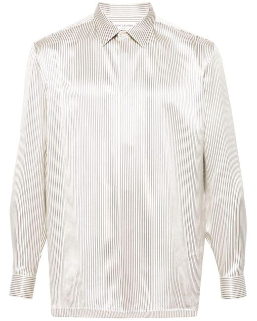 Saint Laurent White Striped Silk Shirt for men