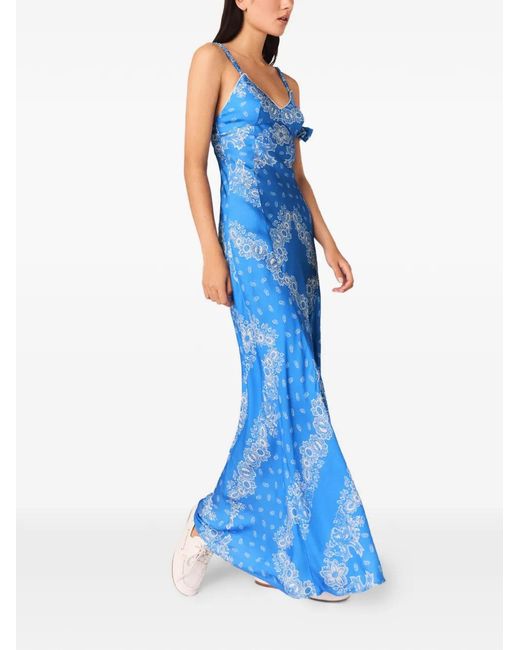Maje Blue Bandana-Print Maxi Dress