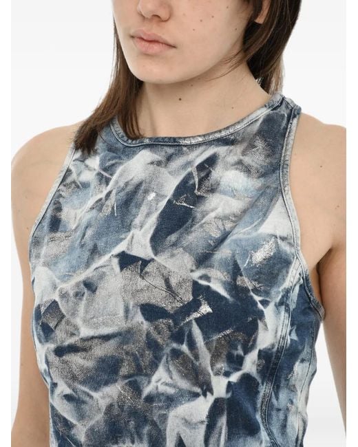 DIESEL Blue Metallic-Effect Logo-Plaque Tank Top
