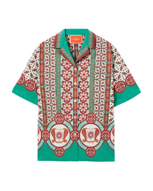 LaDoubleJ Green Geometric-Print Patterned Shirt