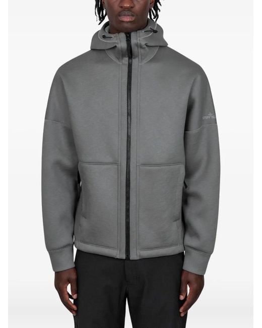 Stone Island Gray Scuba Zipped Hoodie for men