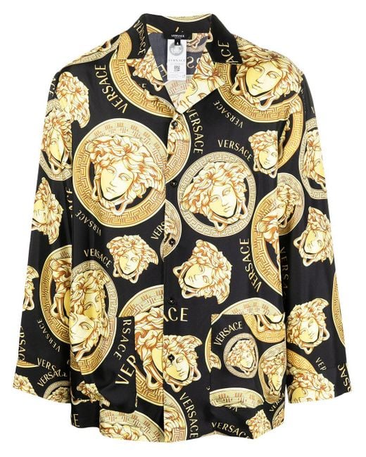 Versace Black Medusa Amplified Long-sleeve Pyjama Shirt for men
