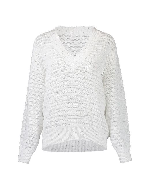Brunello Cucinelli White Open-Work Embroidered Sweater