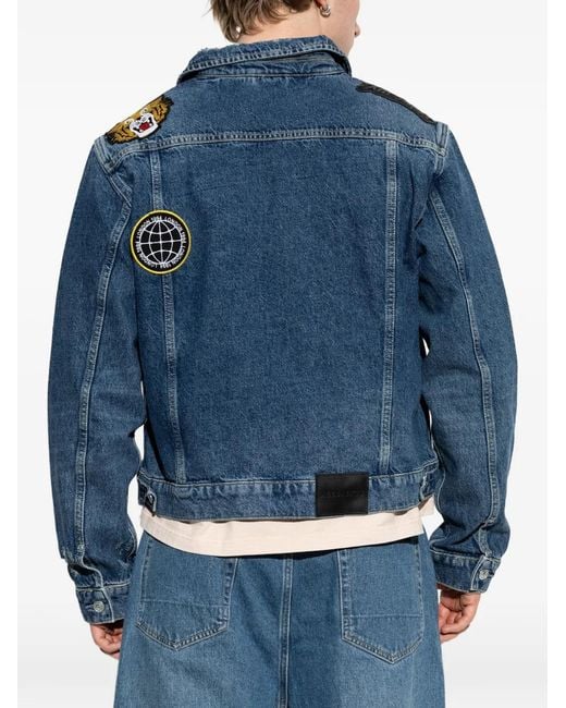 AllSaints Blue Exile Slim-Fit Patch-Embellished Denim Jacket for men