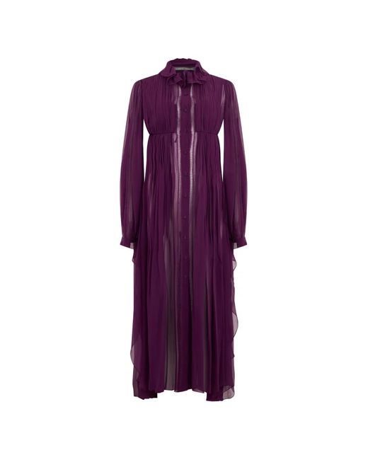 Alberta Ferretti Purple Ruffled Pleated Maxi Dress