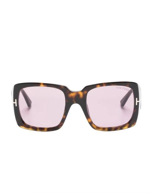 Tom Ford Pink Tortoiseshell Effect Square Frame Sunglasses
