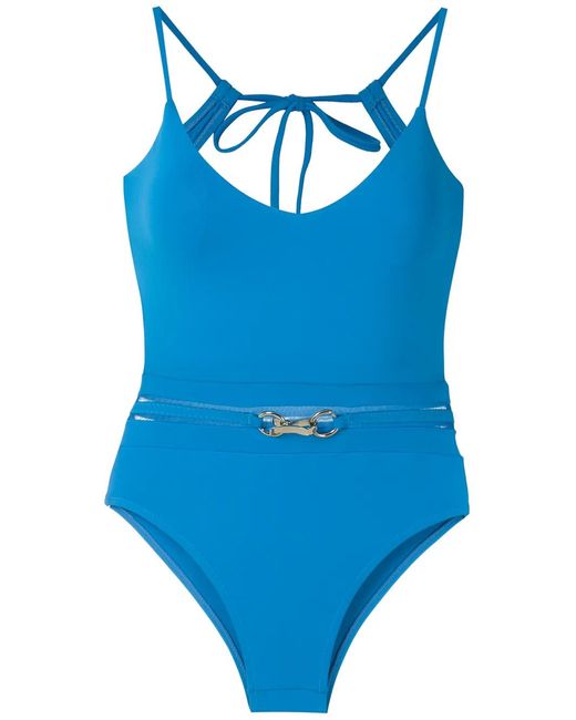 Amir Slama Blue Metallic Embellishment Swimsuit