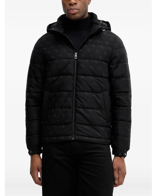 Guess Black Hooded Monogram Jacket for men