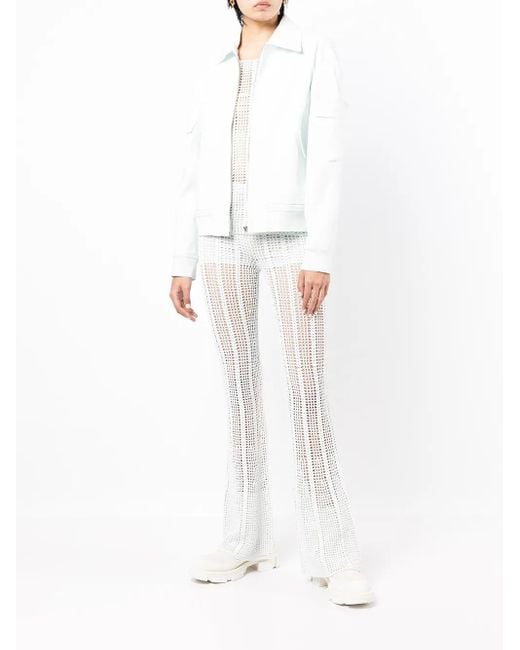 Dion Lee White Zip-Up Fitted Bomber Jacket